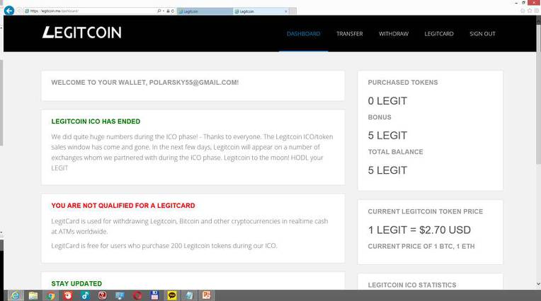 [가상화폐]  Legitcoin ($2.7 상당의 5 legit 무료 제공)